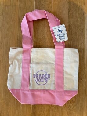 Trader Joe’s Pink & Cream Mini Canvas Tote Bag NWT